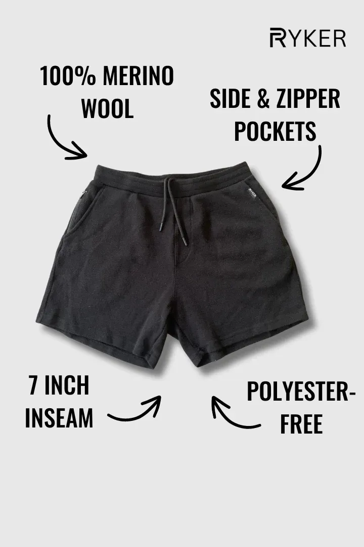 The Apollo 100% Merino Wool Shorts - Black - 7" 2