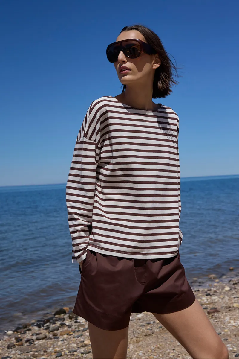 The Breton Tee in Chocolate & Cream Stripe