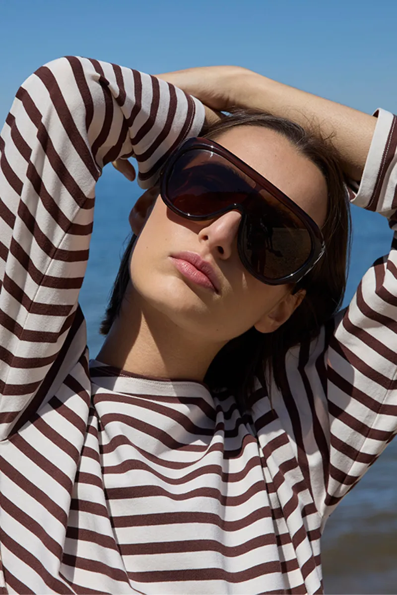 The Breton Tee in Chocolate & Cream Stripe 2