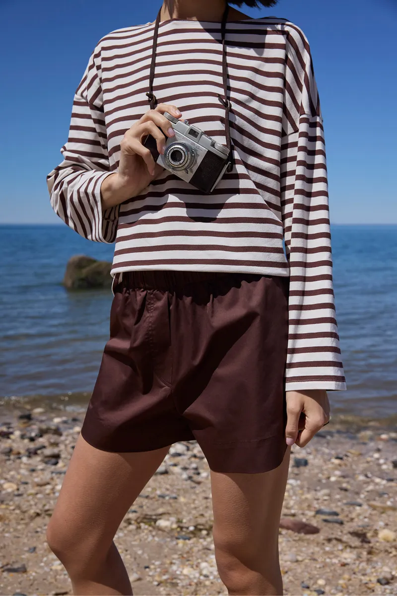 The Breton Tee in Chocolate & Cream Stripe 3