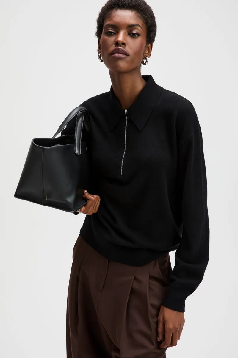 The Cashmere Zip Polo in Black