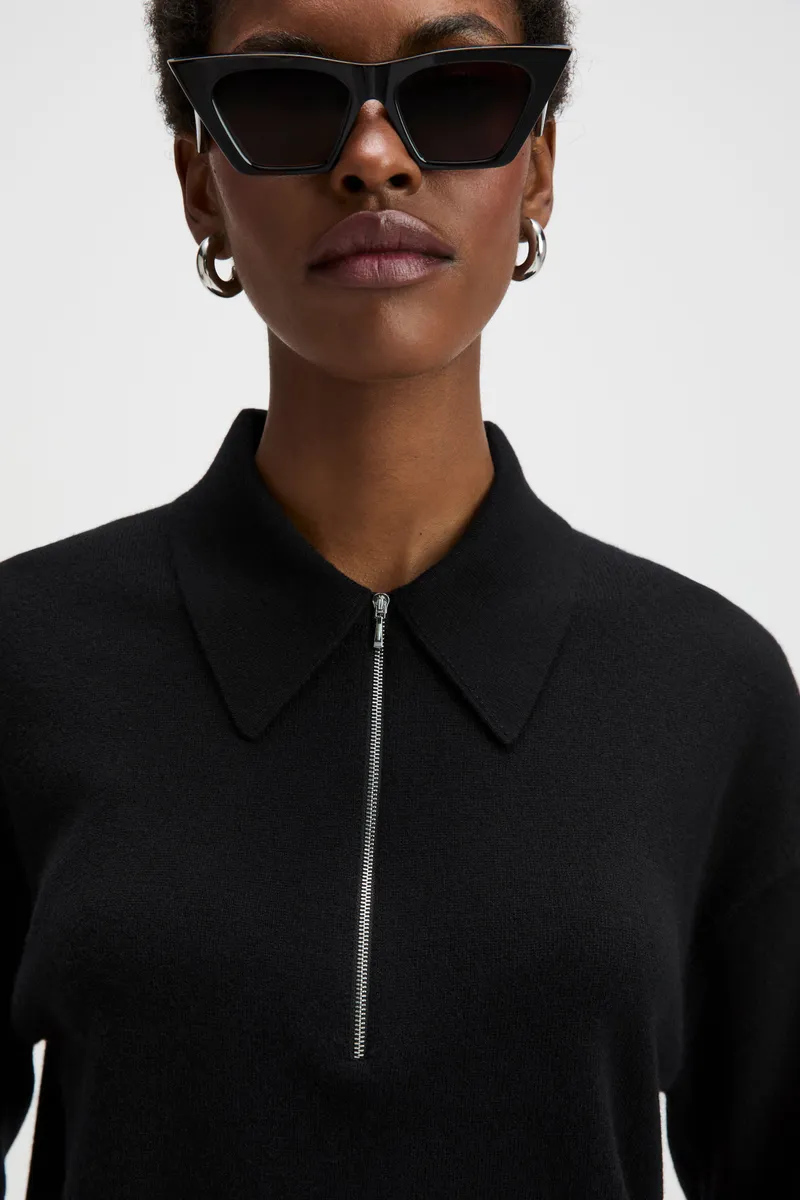 The Cashmere Zip Polo in Black 2