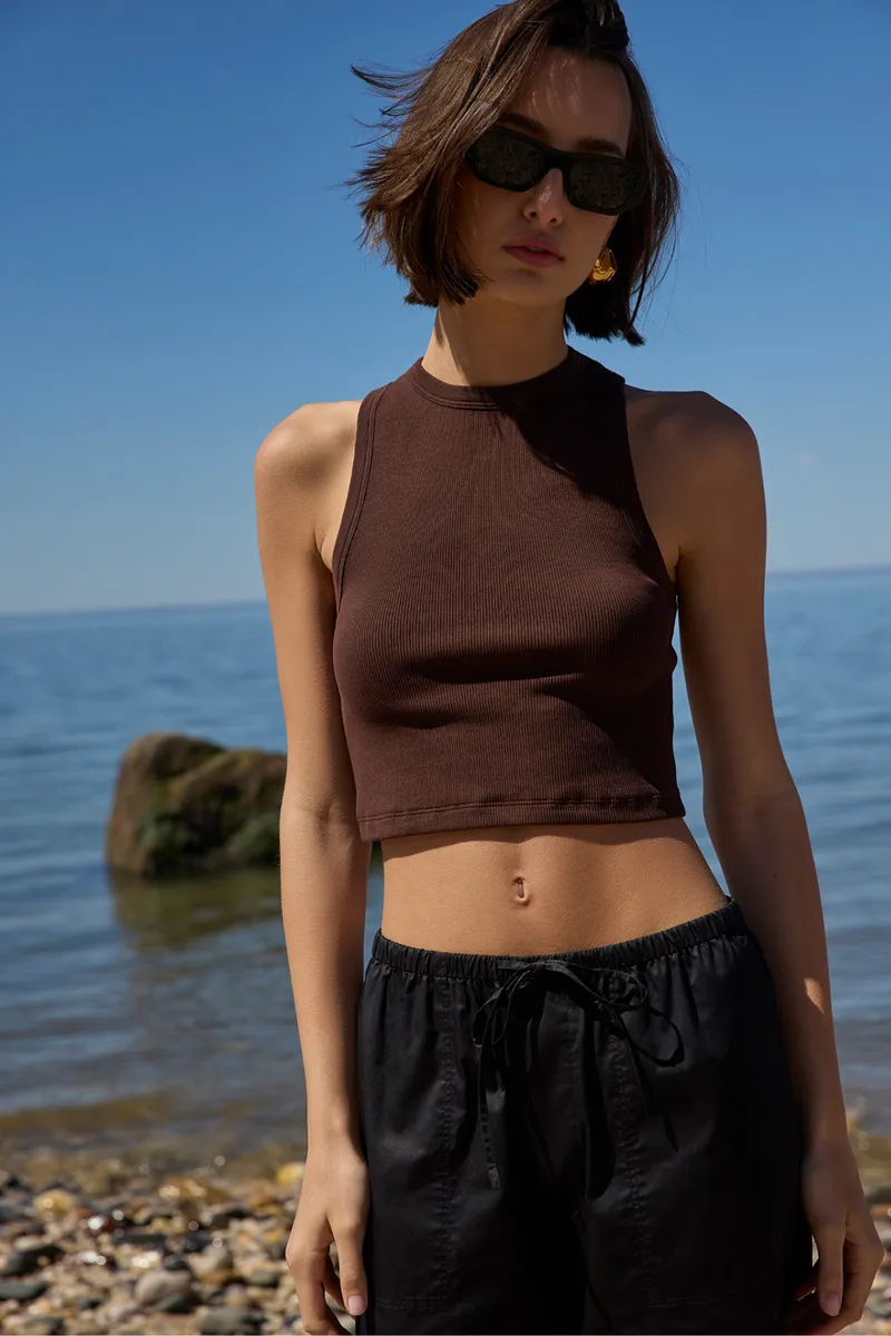 The Cropped Not So Basic Tank in Chocolate