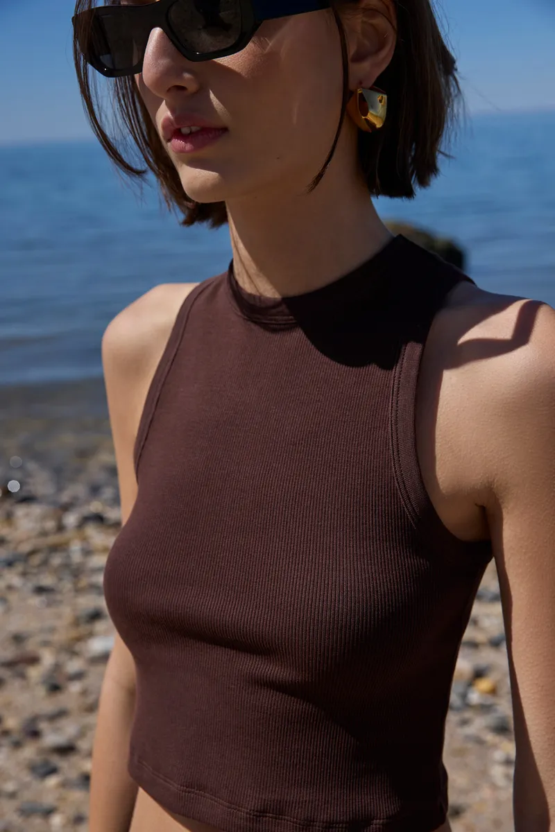 The Cropped Not So Basic Tank in Chocolate 3