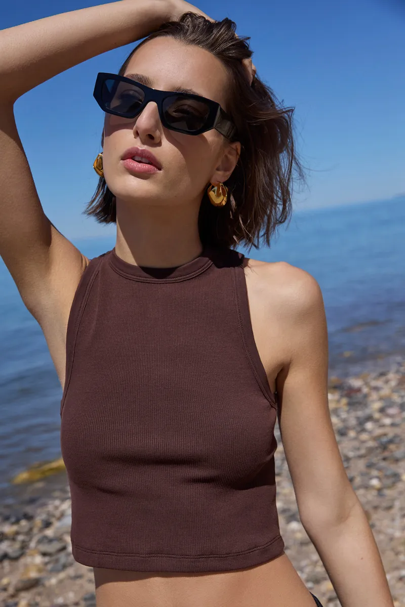 The Cropped Not So Basic Tank in Chocolate 6
