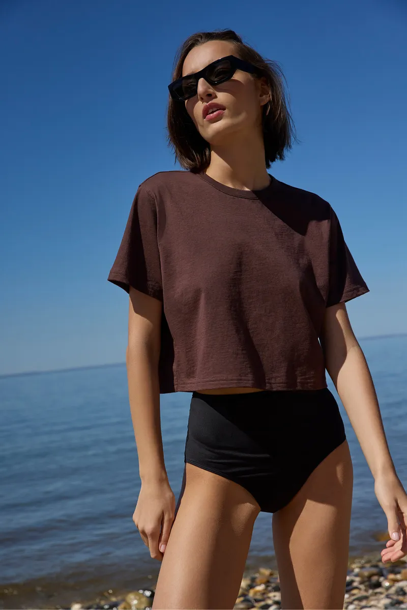 The Cropped Perfect Tee in Chocolate 3