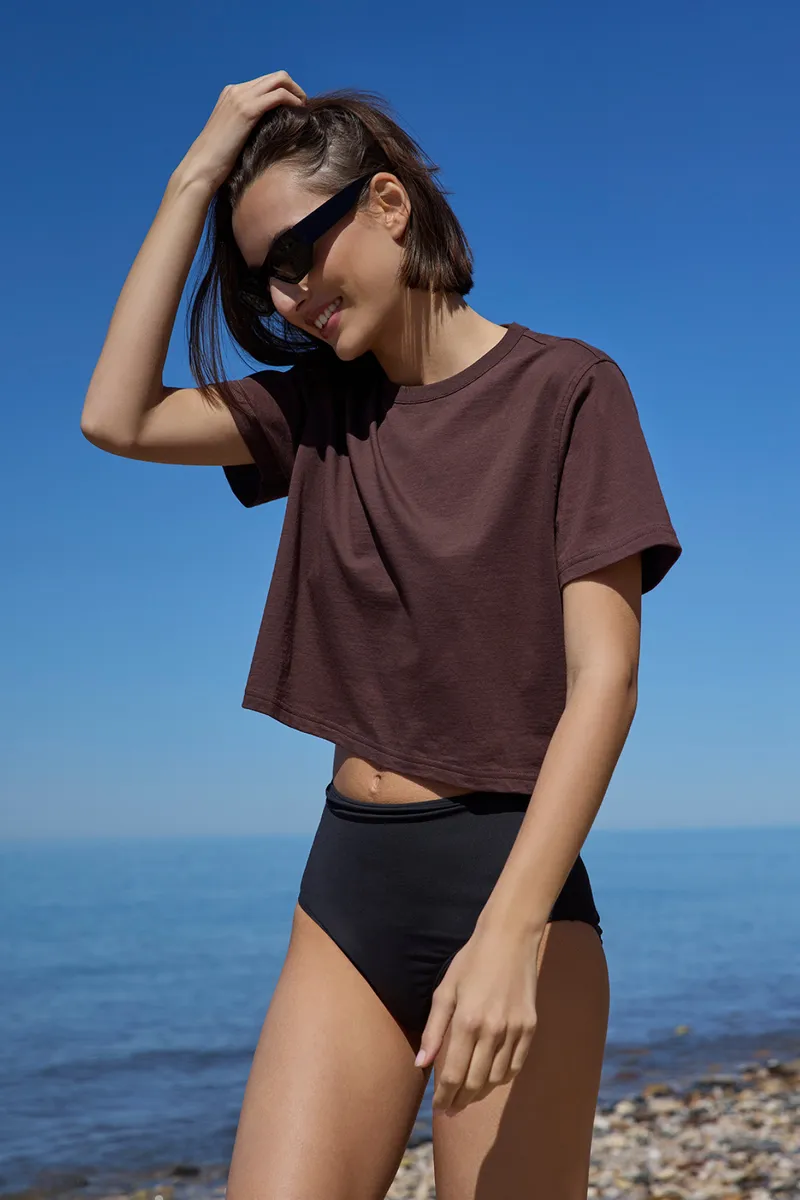 The Cropped Perfect Tee in Chocolate 4