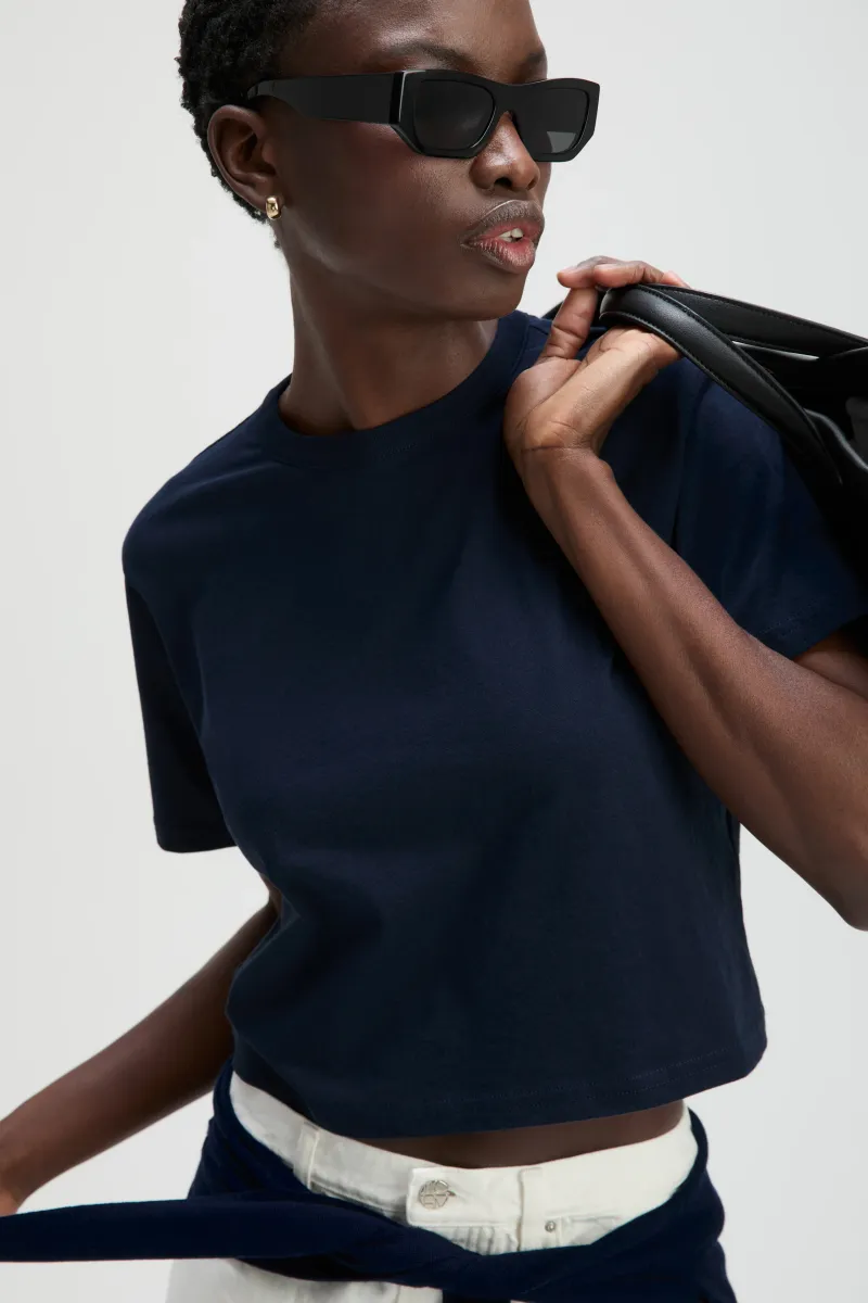 The Cropped Perfect Tee in Navy