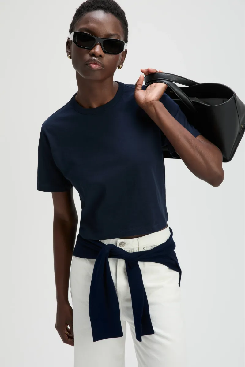The Cropped Perfect Tee in Navy 2