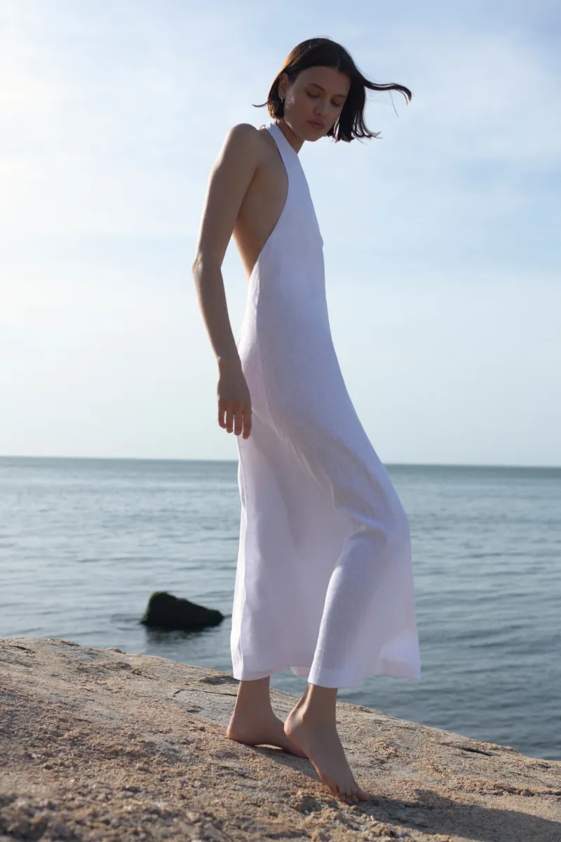 The Fête Linen Dress in White 3