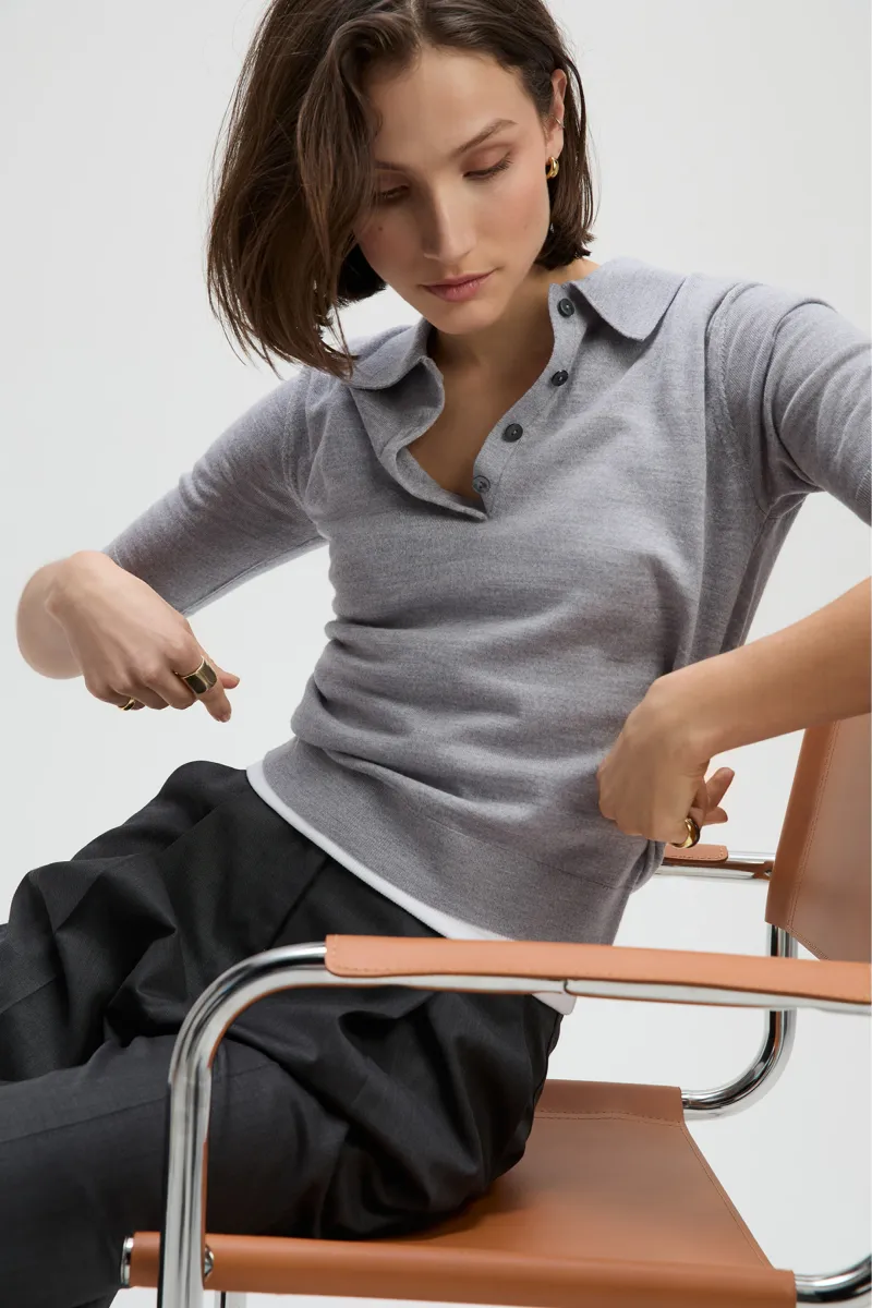The Refined Short Sleeve Polo in Heather Grey 4