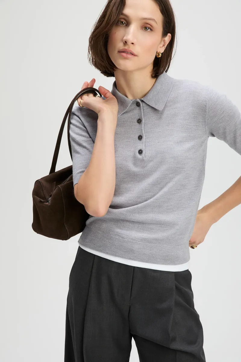 The Refined Short Sleeve Polo in Heather Grey 5
