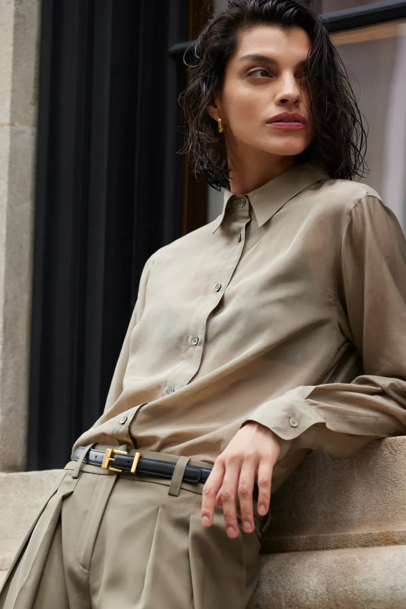 The Sheer Silk Shirt in Olive