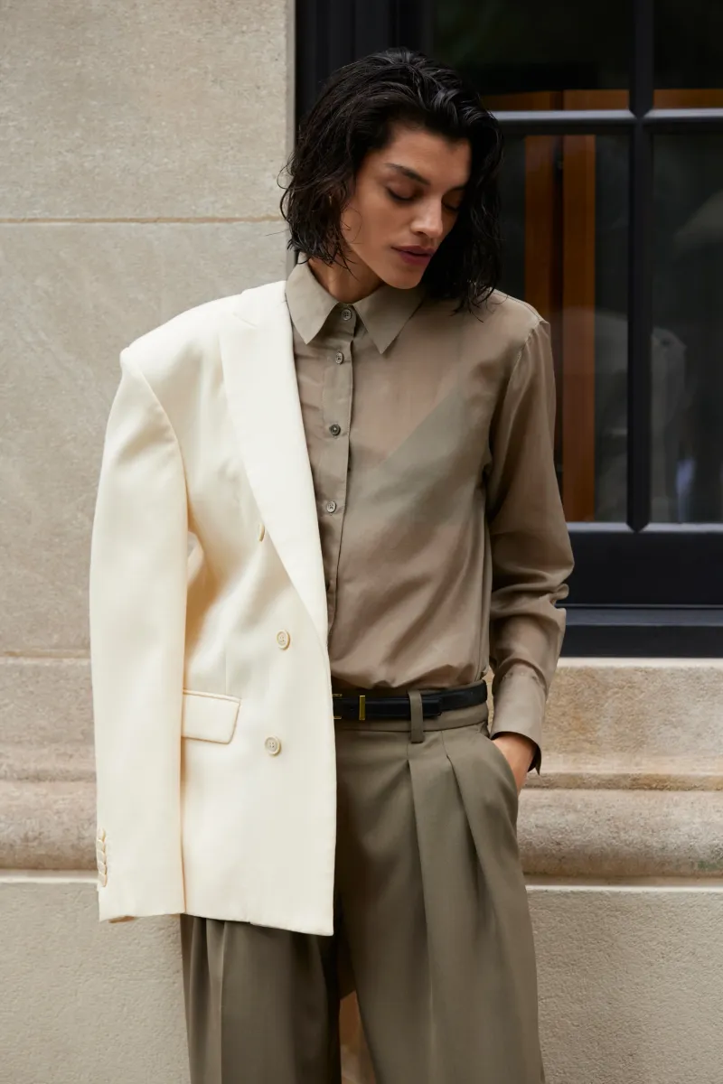 The Sheer Silk Shirt in Olive 2