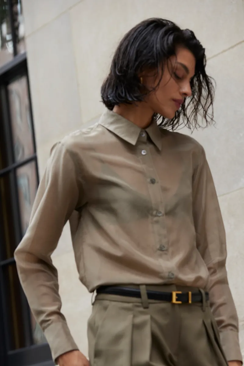 The Sheer Silk Shirt in Olive 4