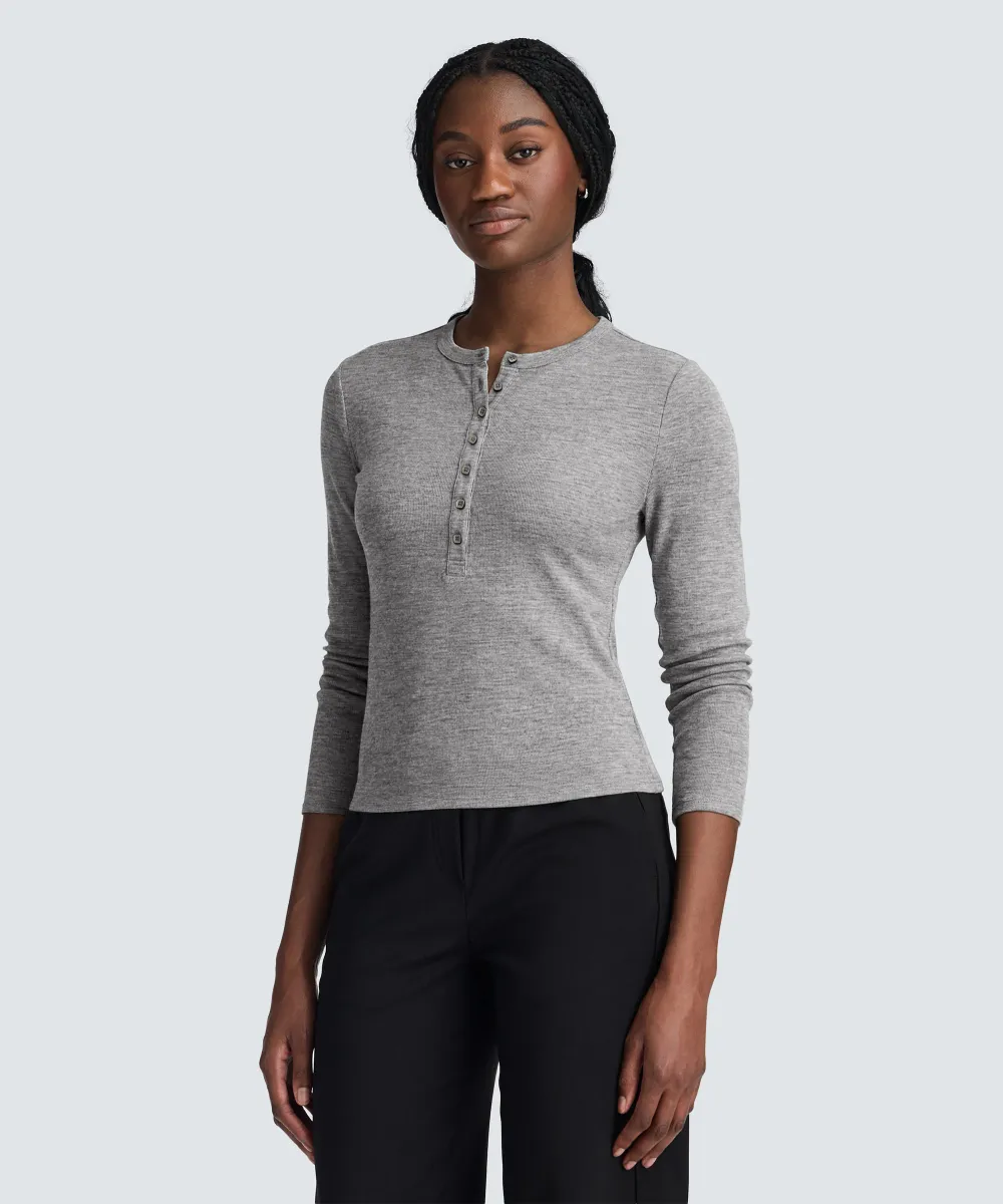 Women's Merino Rib Henley 2