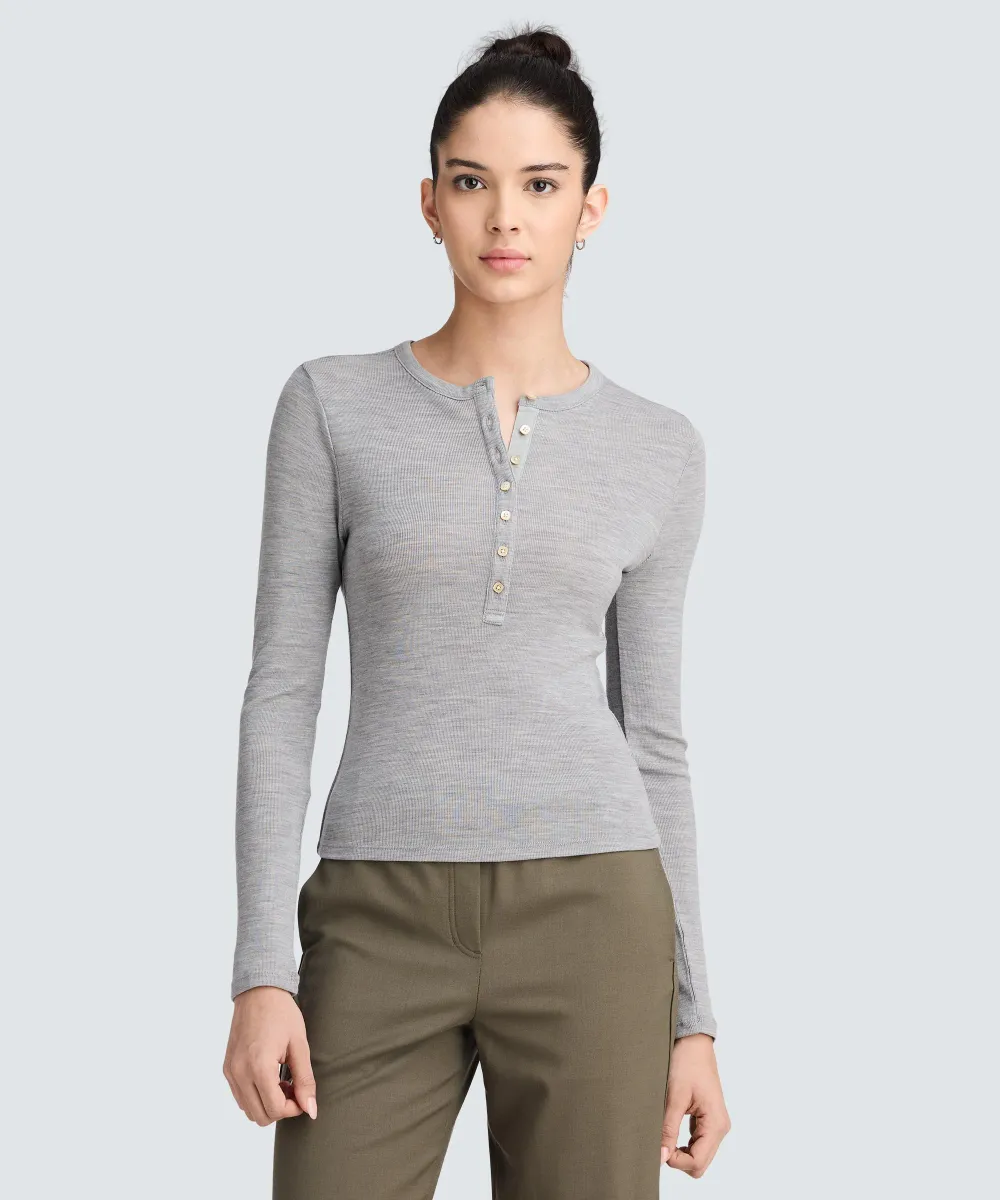 Women's Merino Rib Henley 11