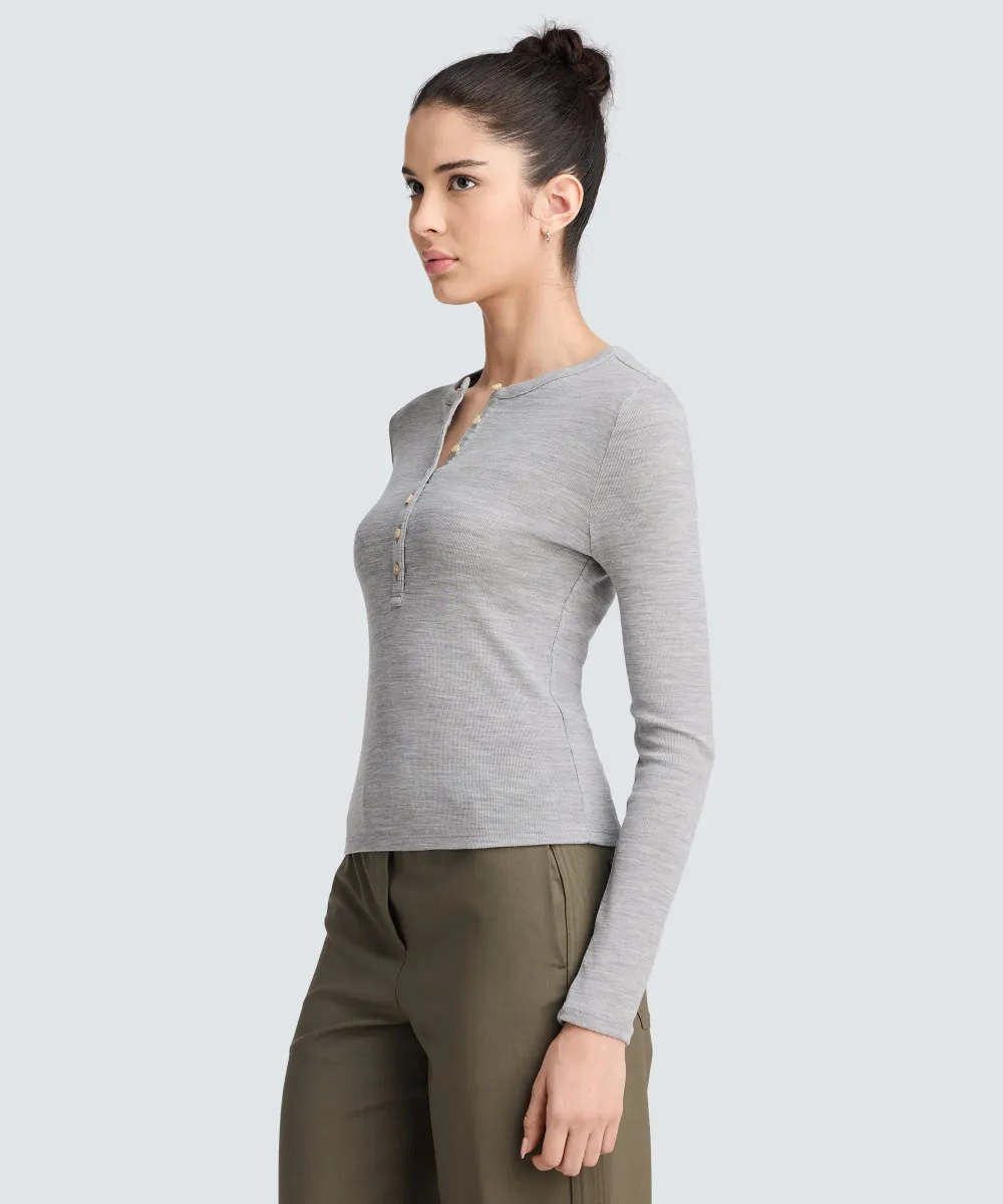 Women's Merino Rib Henley 13