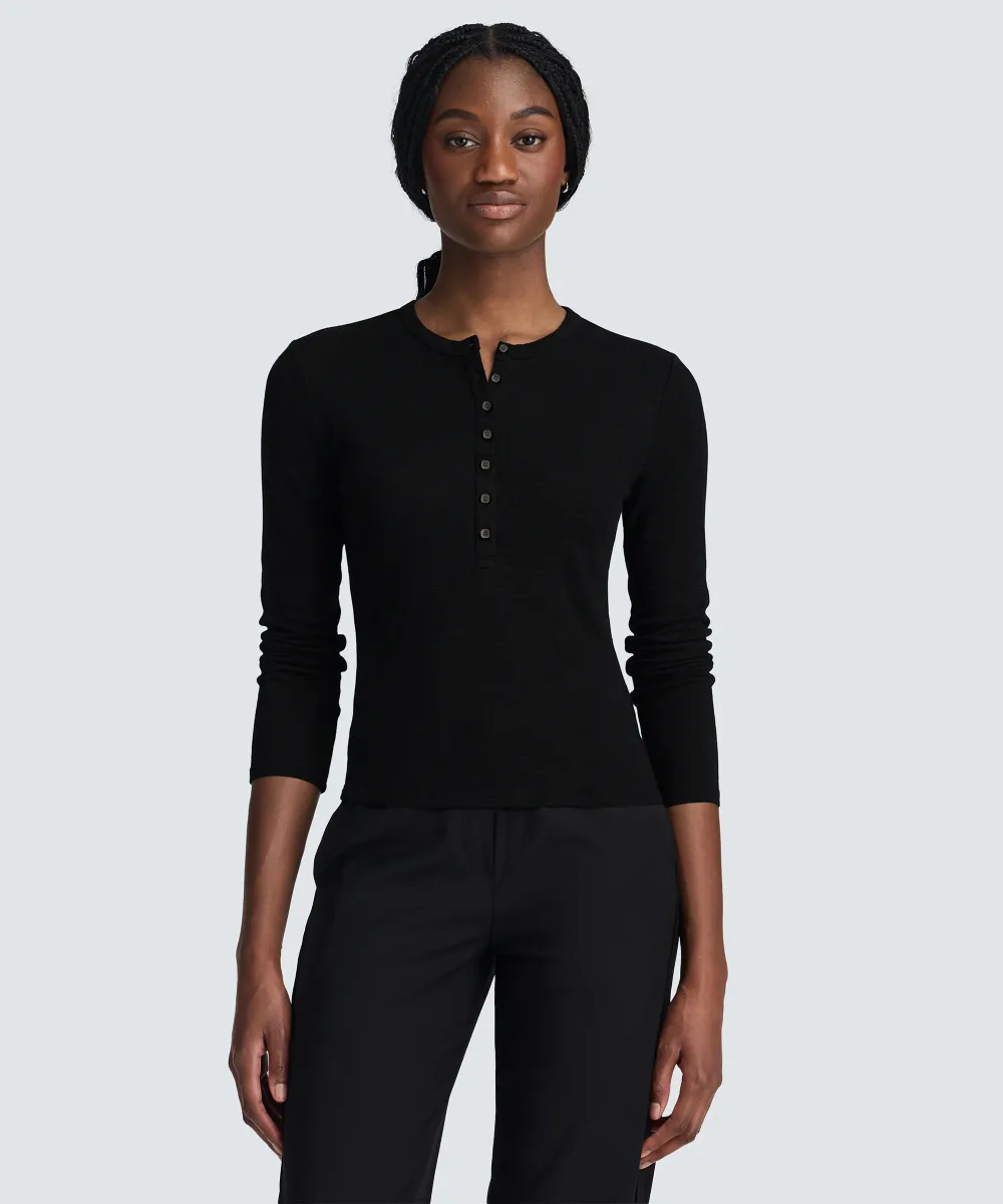 Women's Merino Rib Henley 6
