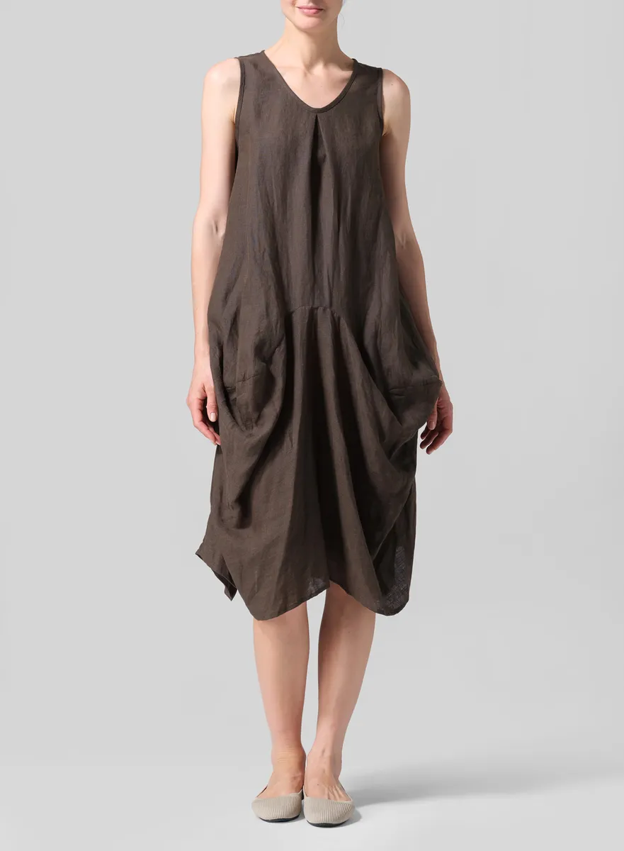 Linen Sleeveless Draped Dress