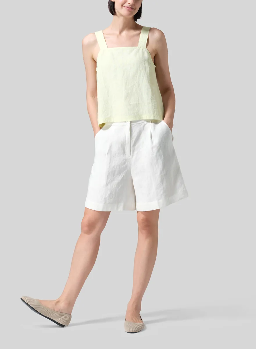 Linen Square Neckline Button-Back Straight Short Tank