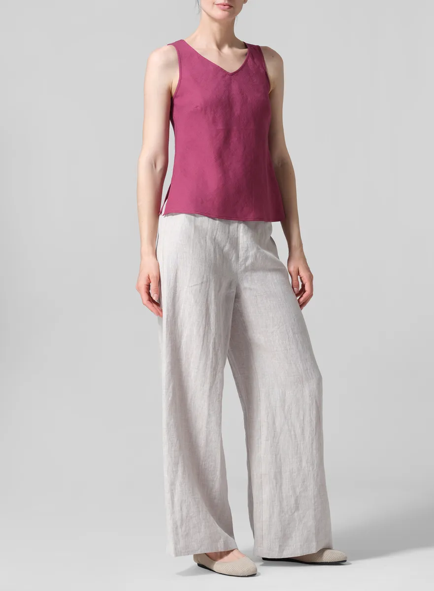 Linen V-Neck Sleeveless Bias Cut Tank